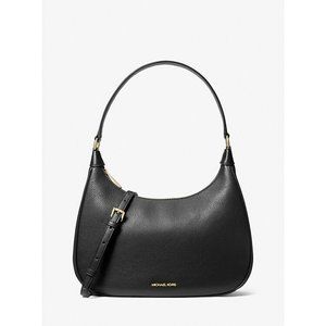 Michael Kors Women Black Cora Large Pebbled Leather Shoulder Bag Half-Moon Shape